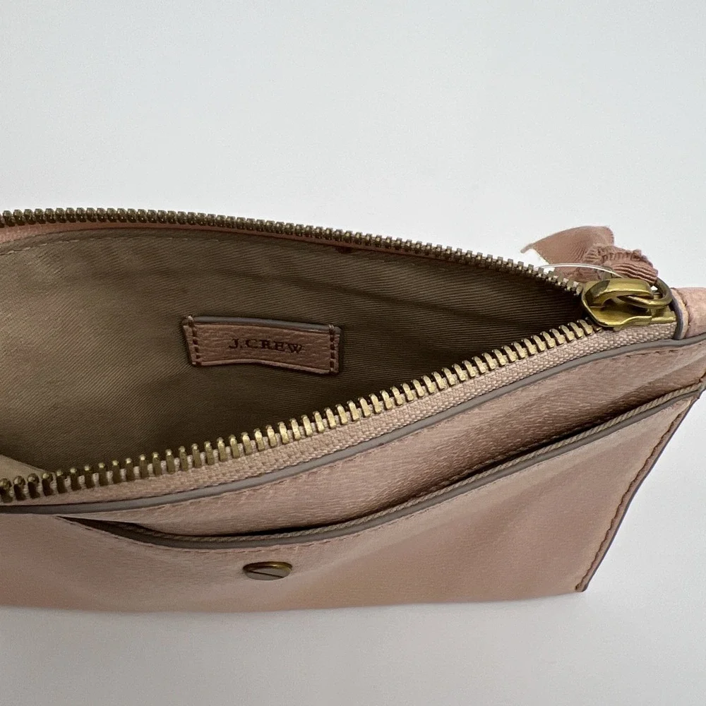 J.Crew Signet Large Leather‎ Pouch Wallet Cream Pink 8x6